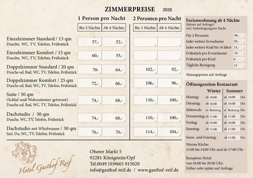 Preisliste 2026
